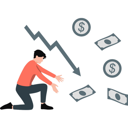 Menino está preocupado devido à perda em negócios financeiros  Ilustração