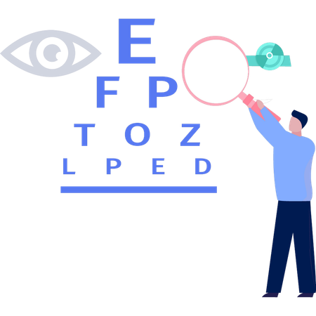 Menino está procurando um teste óptico de Snellen  Ilustração