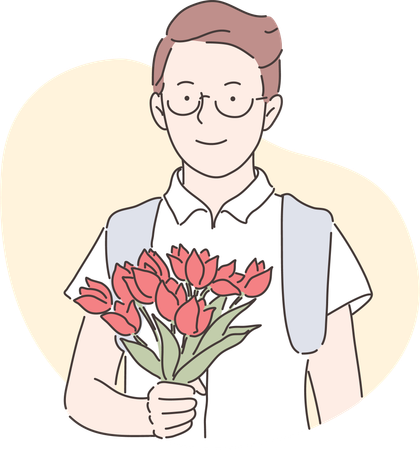 O menino está segurando flores  Ilustração