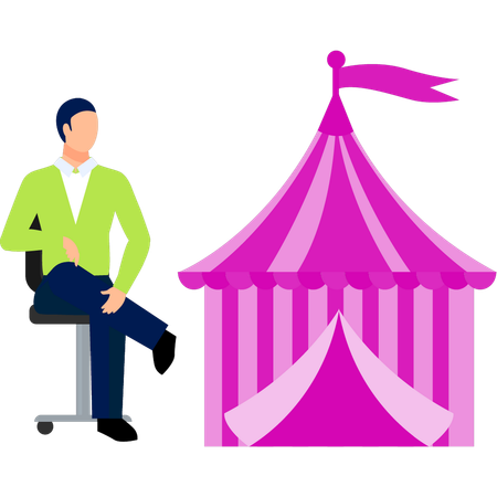 Menino está sentado fora da tenda  Ilustração