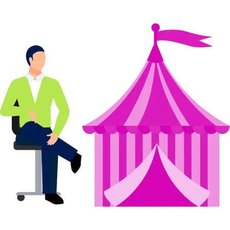 Menino está sentado fora da tenda  Ilustração