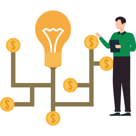 O menino está trabalhando em uma ideia financeira  Ilustração