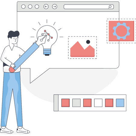 Menino está trabalhando em web design e desenvolvimento  Illustration