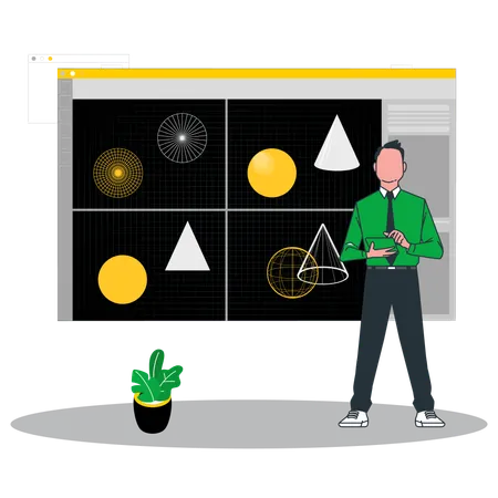 O menino está vendo o vídeo de formas geométricas  Ilustração