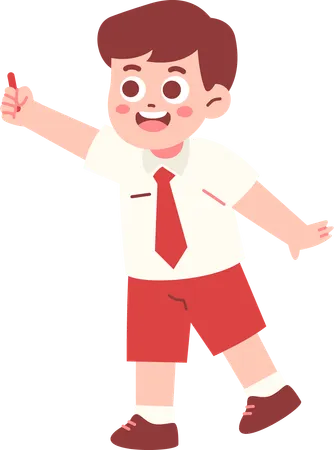 Menino estudante escrevendo com giz  Ilustração