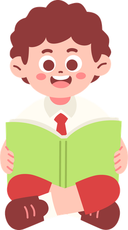 Menino estudante lendo livro  Ilustração