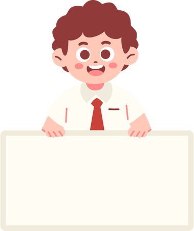 Estudante rapaz segurando faixa vazia  Ilustração