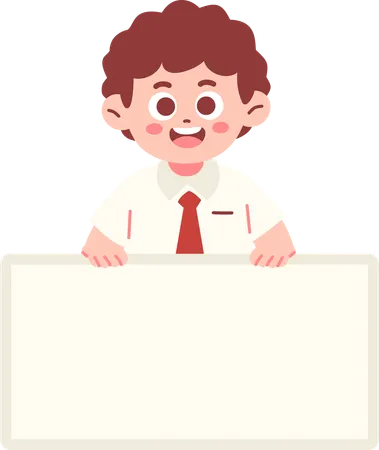 Estudante rapaz segurando faixa vazia  Ilustração