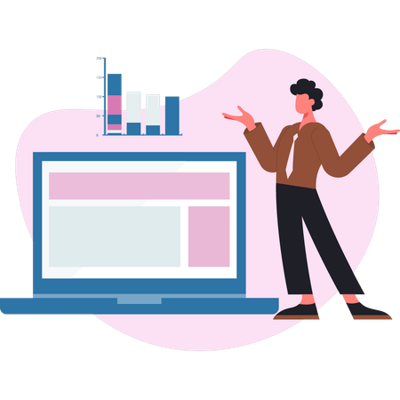 Menino explicando na página da web  Illustration