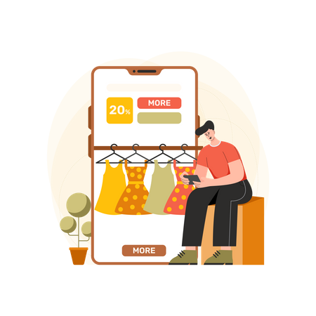 Garoto explorando um aplicativo de compras on-line  Ilustração