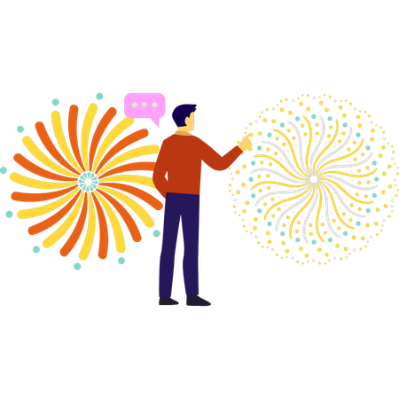 Menino falando sobre fogos de artifício de confete  Ilustração