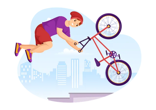 Garoto faz acrobacias com bicicleta BMX  Ilustração