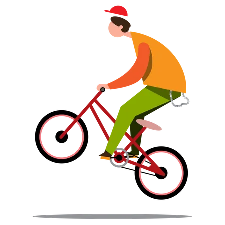 Menino fazendo acrobacias enquanto andava de bicicleta  Ilustração