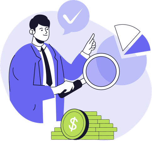 Garoto fazendo análise de gráficos financeiros  Ilustração