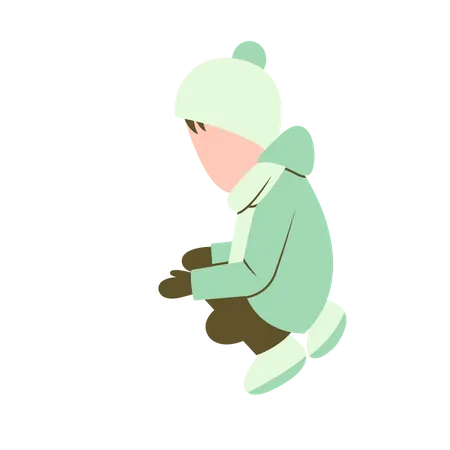 Garotinho fazendo boneco de neve  Ilustração