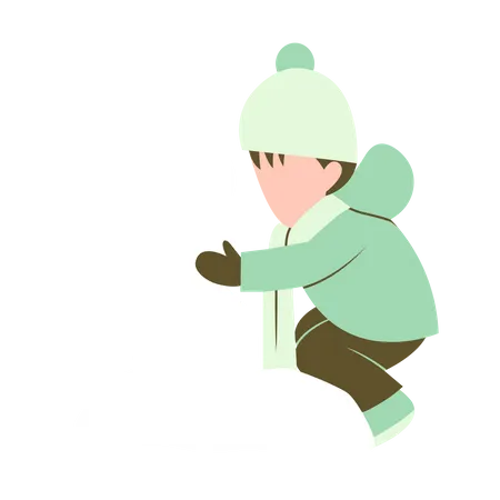 Garotinho fazendo boneco de neve  Ilustração