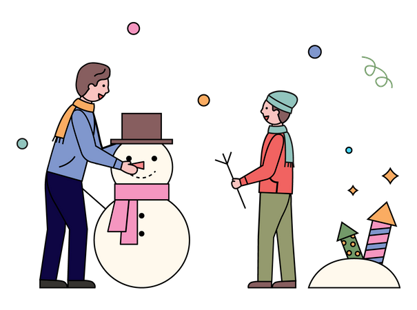 Menino fazendo boneco de neve  Ilustração