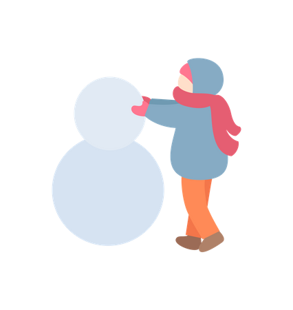 Menino fazendo boneco de neve com roupas quentes  Ilustração