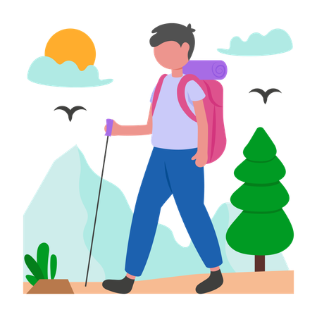 Menino fazendo caminhada  Ilustração