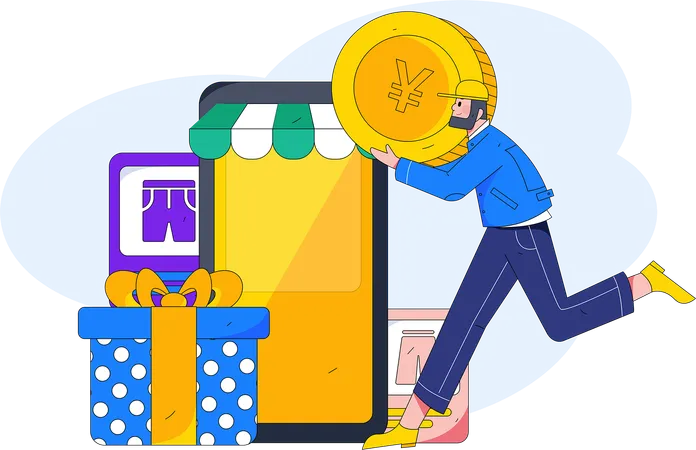 Garoto fazendo compras on-line  Ilustração