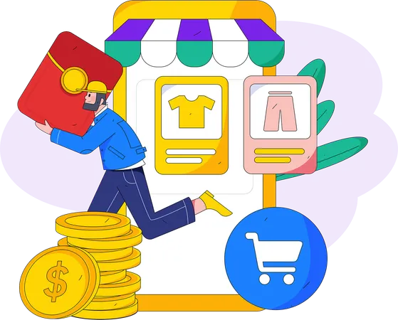 Garoto fazendo compras on-line  Ilustração