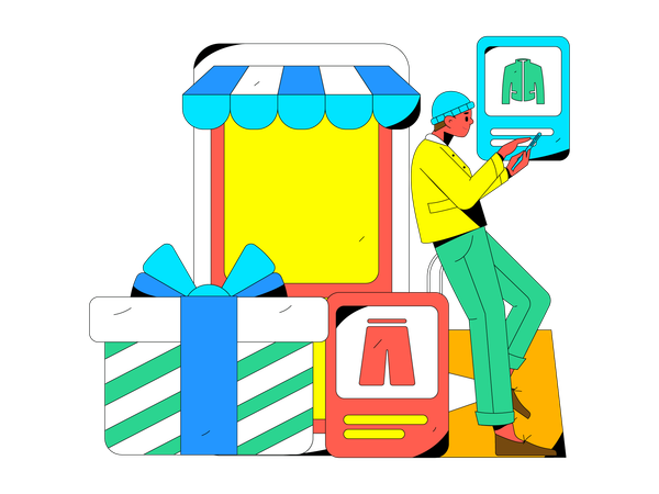 Garoto fazendo compras on-line  Ilustração