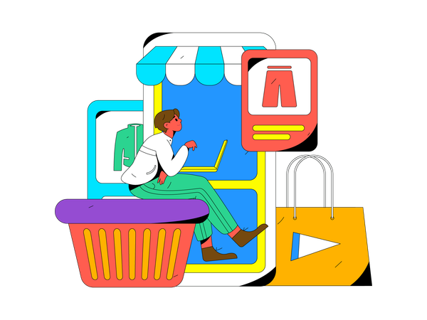 Garoto fazendo compras on-line  Ilustração