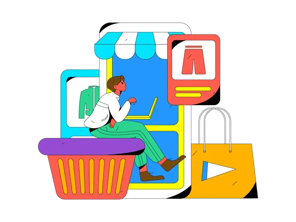 Garoto fazendo compras on-line  Ilustração