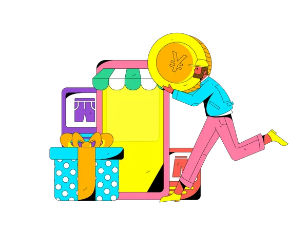 Garoto fazendo compras on-line  Ilustração