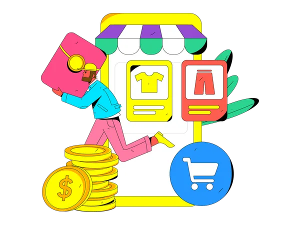 Garoto fazendo compras on-line  Ilustração