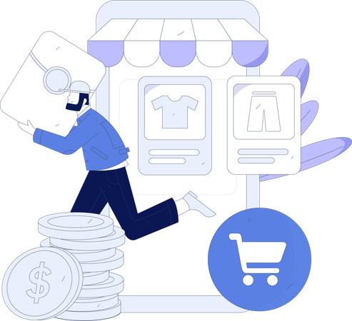 Garoto fazendo compras on-line  Ilustração