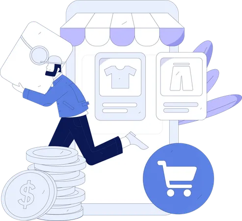 Garoto fazendo compras on-line  Ilustração