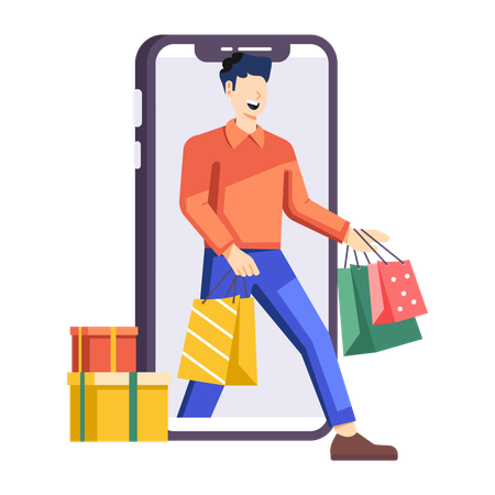 Garoto fazendo compras on-line  Ilustração