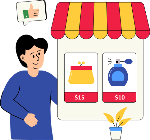 Garoto fazendo compras on-line  Ilustração