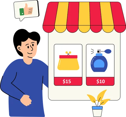 Garoto fazendo compras on-line  Ilustração