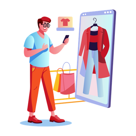 Garoto fazendo compras on-line  Ilustração