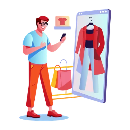 Garoto fazendo compras on-line  Ilustração