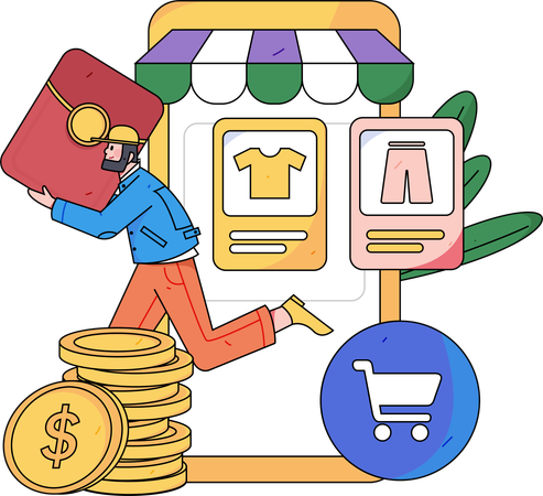 Garoto fazendo compras on-line  Ilustração