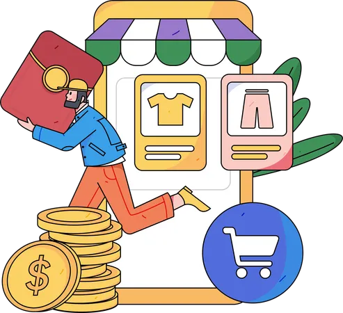 Garoto fazendo compras on-line  Ilustração