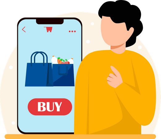 Garoto fazendo compras on-line  Illustration