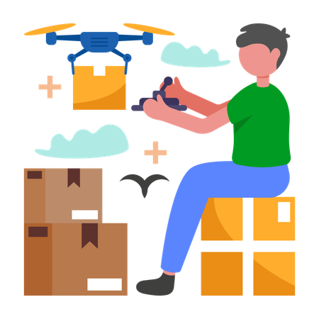 Garoto fazendo entrega de drone  Ilustração