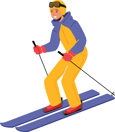 Garoto praticando esqui  Ilustração