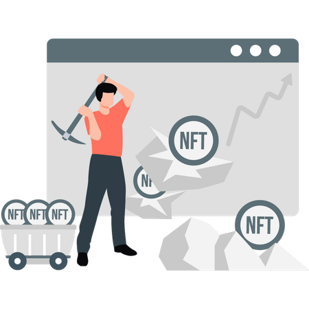 Garoto fazendo mineração de criptomoeda  Ilustração