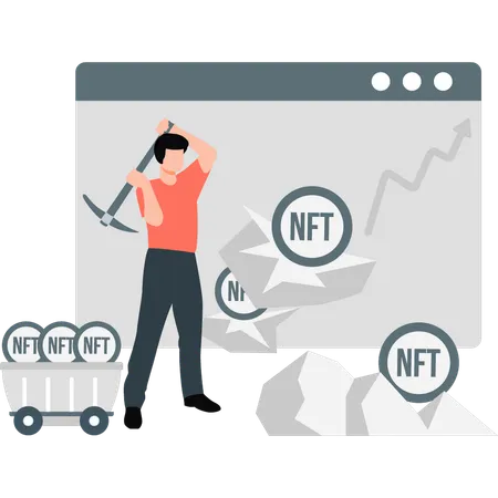 Garoto fazendo mineração de criptomoeda  Ilustração