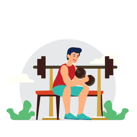 Menino fazendo musculação  Ilustração