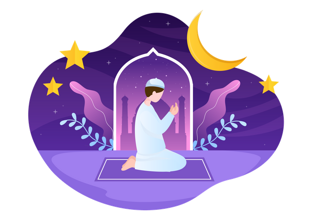 Menino fazendo oração do Ramadã  Ilustração