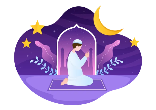 Menino fazendo oração do Ramadã  Ilustração