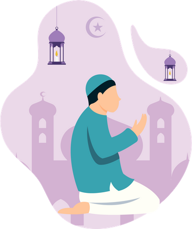 Menino fazendo oração do Ramadã  Ilustração