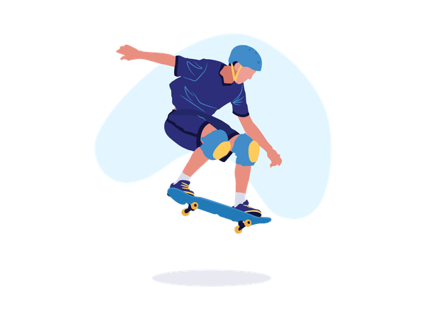 Garoto patinando usando prancha de skate  Ilustração