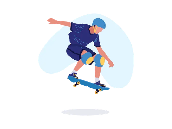 Garoto patinando usando prancha de skate  Ilustração